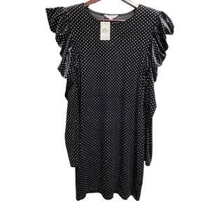 Glittering Silver Dots On Black‎ W/Leg Of Mutton Sleeves By Miss Selfridge SZ 10